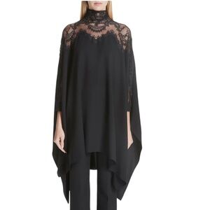 OSCAR DE LA RENTA BLACK LACE PANEL STRETCH SILK TOP - VERY OVERSIZED
